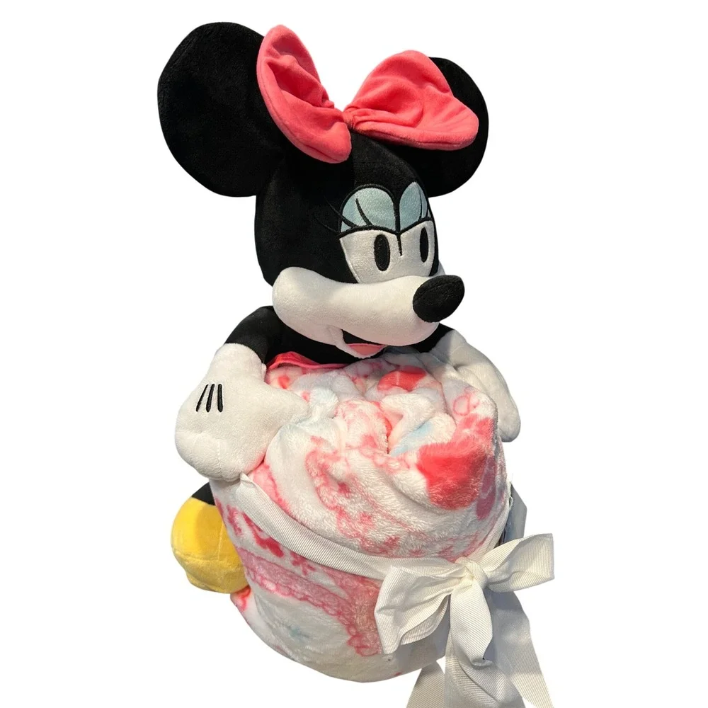 Disney Minnie Mouse Plush Buddy and Throw Blanket Set Pink Tie-Dye 50x60 NEW